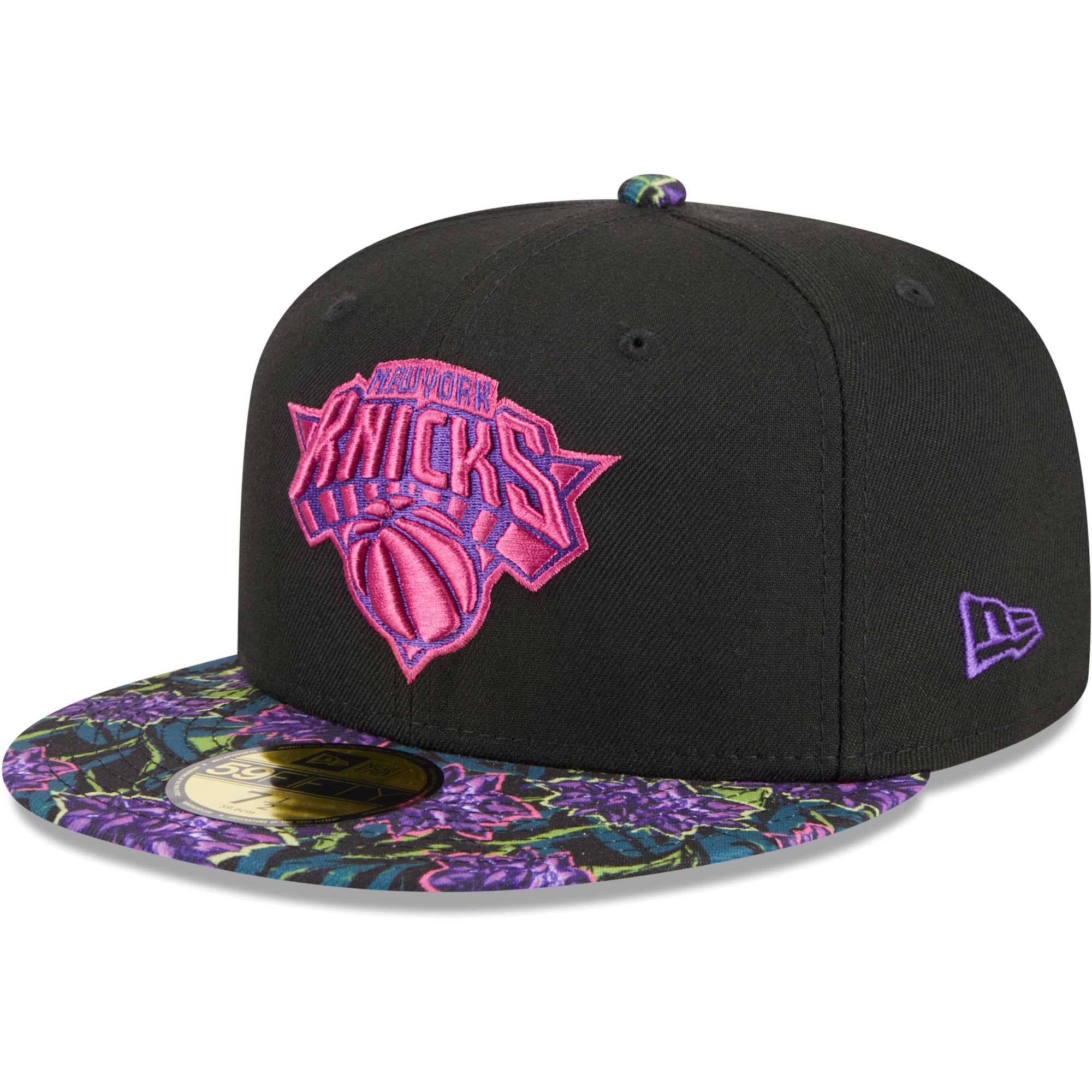 New York Knicks New Era Dark Fantasy Neon Lotus Flower 59FIFTY Fitted Hat - Black
