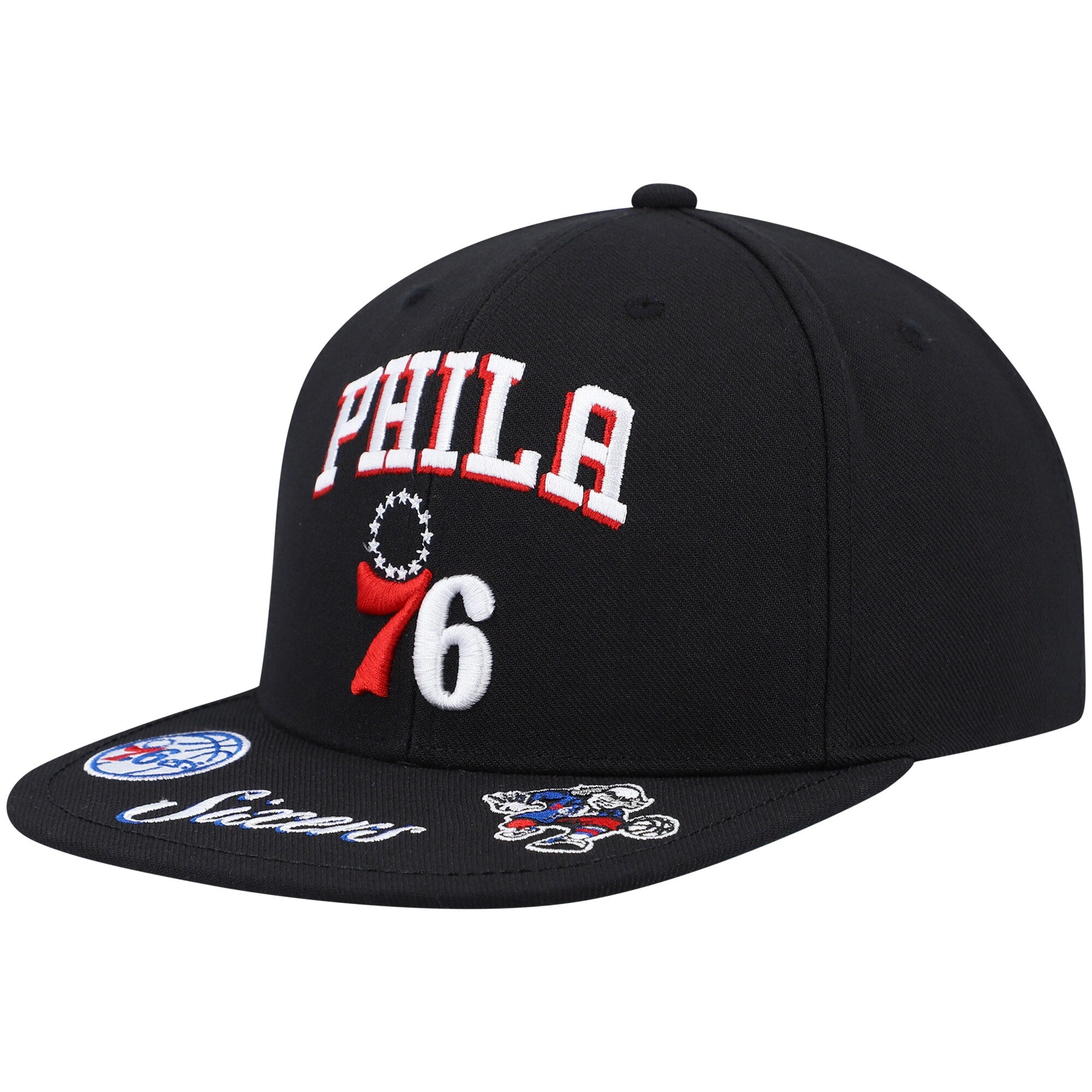 Philadelphia 76ers Mitchell & Ness Front Loaded Snapback Hat - Black