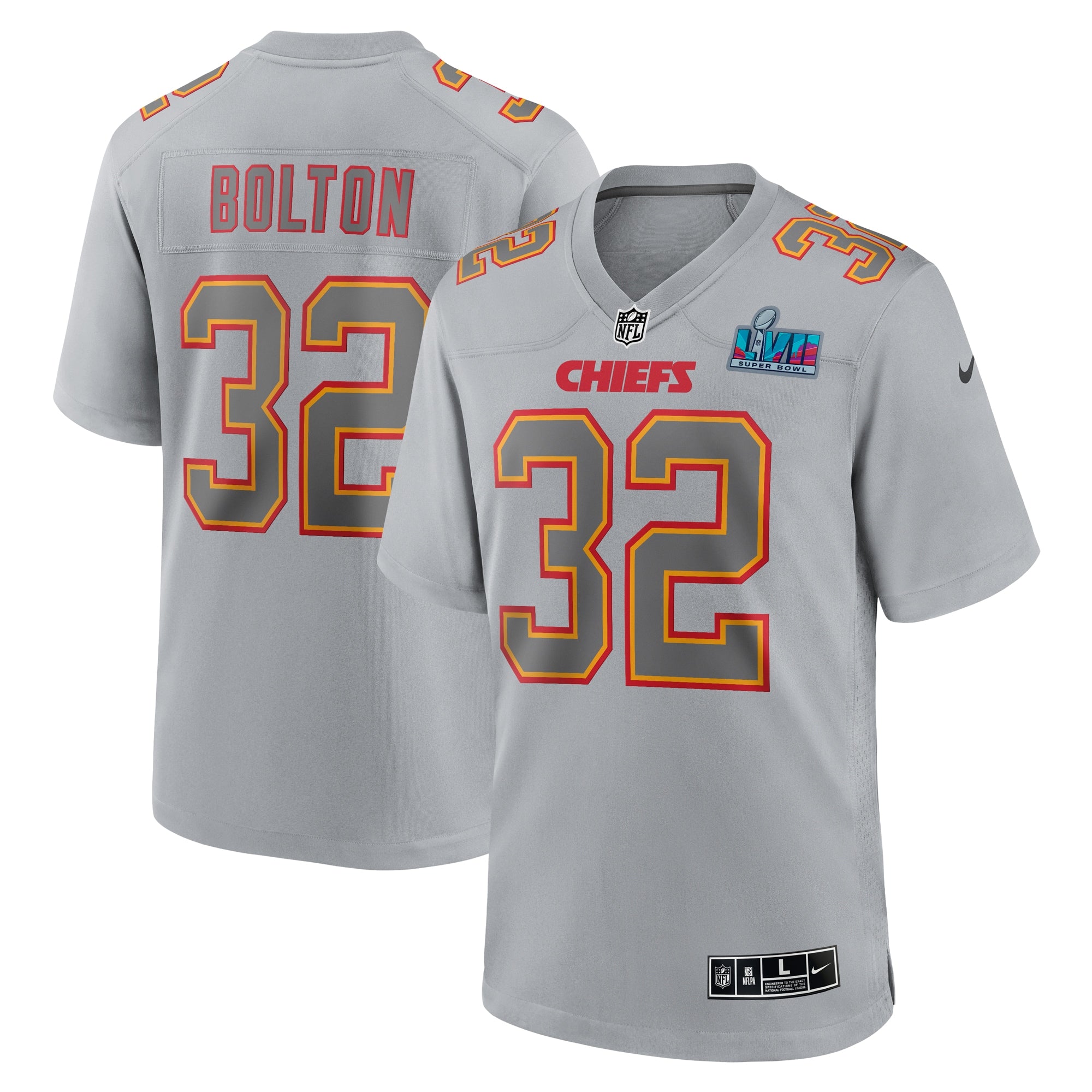 Nick Bolton Kansas City Chiefs Nike Super Bowl LVII Patch Atmosphere Fashion Game Jersey   Gray