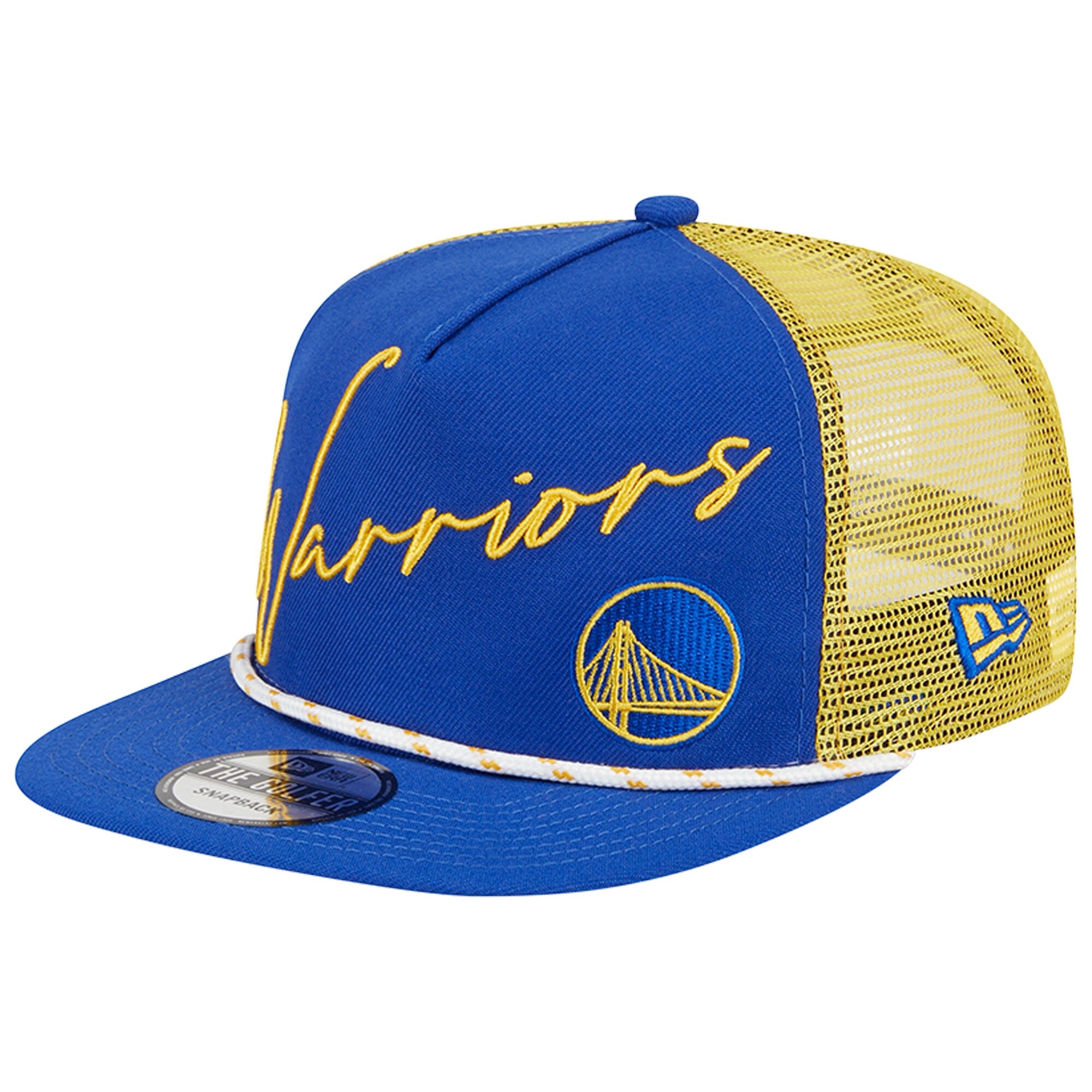 Golden State Warriors New Era Script Logo Golfer 9FIFTY Snapback Hat - Blue