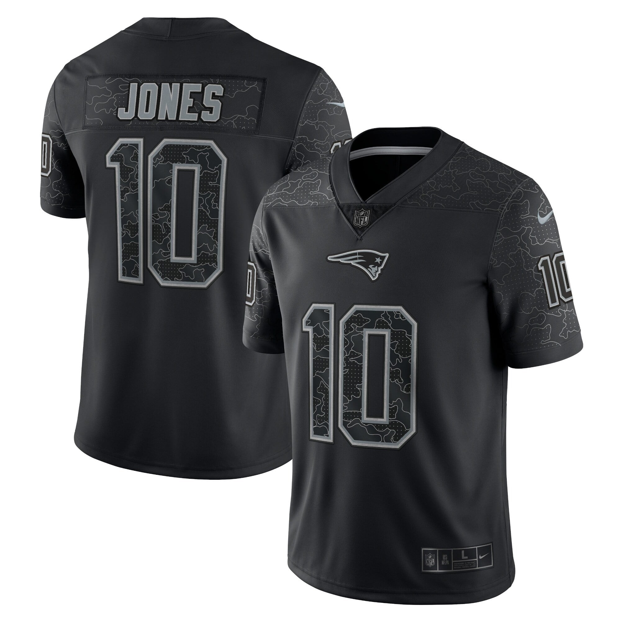 Men s Nike Mac Jones Black New England Patriots RFLCTV Limited Jersey