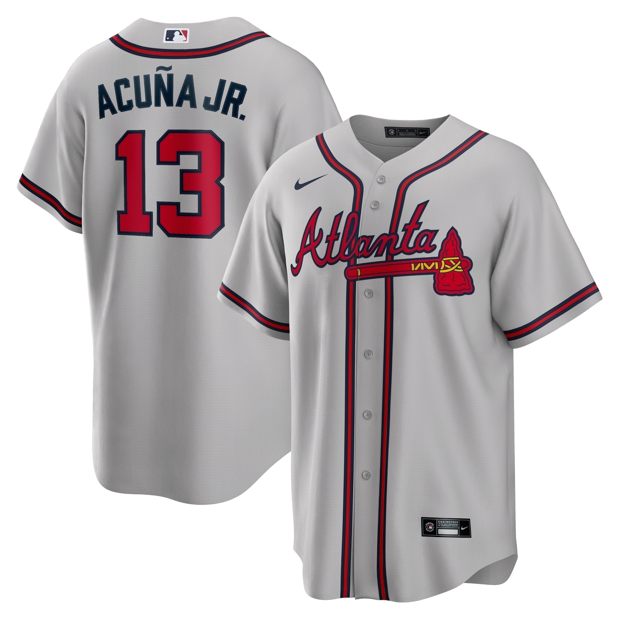 Men's Nike Ronald Acuna Jr. Gray Atlanta Braves Road Replica Player Name Jersey