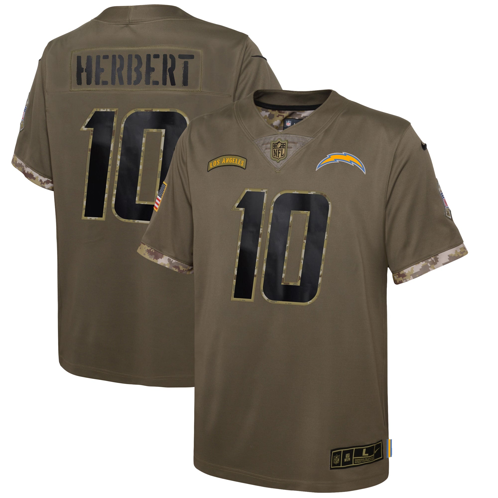 Justin Herbert Los Angeles Chargers Nike Youth 2022 Salute To Service Player Limited Jersey   Olive