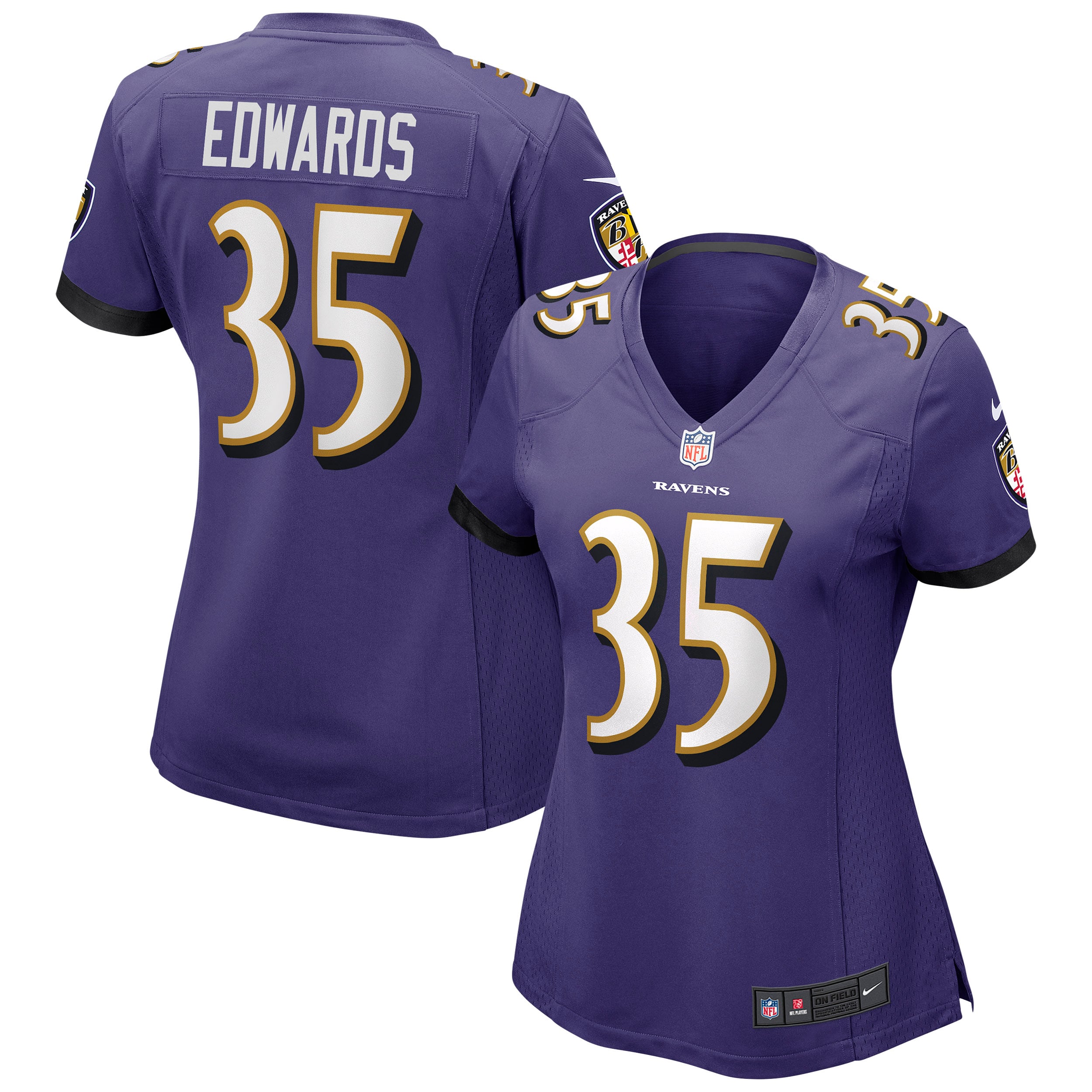 Gus Edwards Baltimore Ravens Nike Women s Game Jersey   Purple
