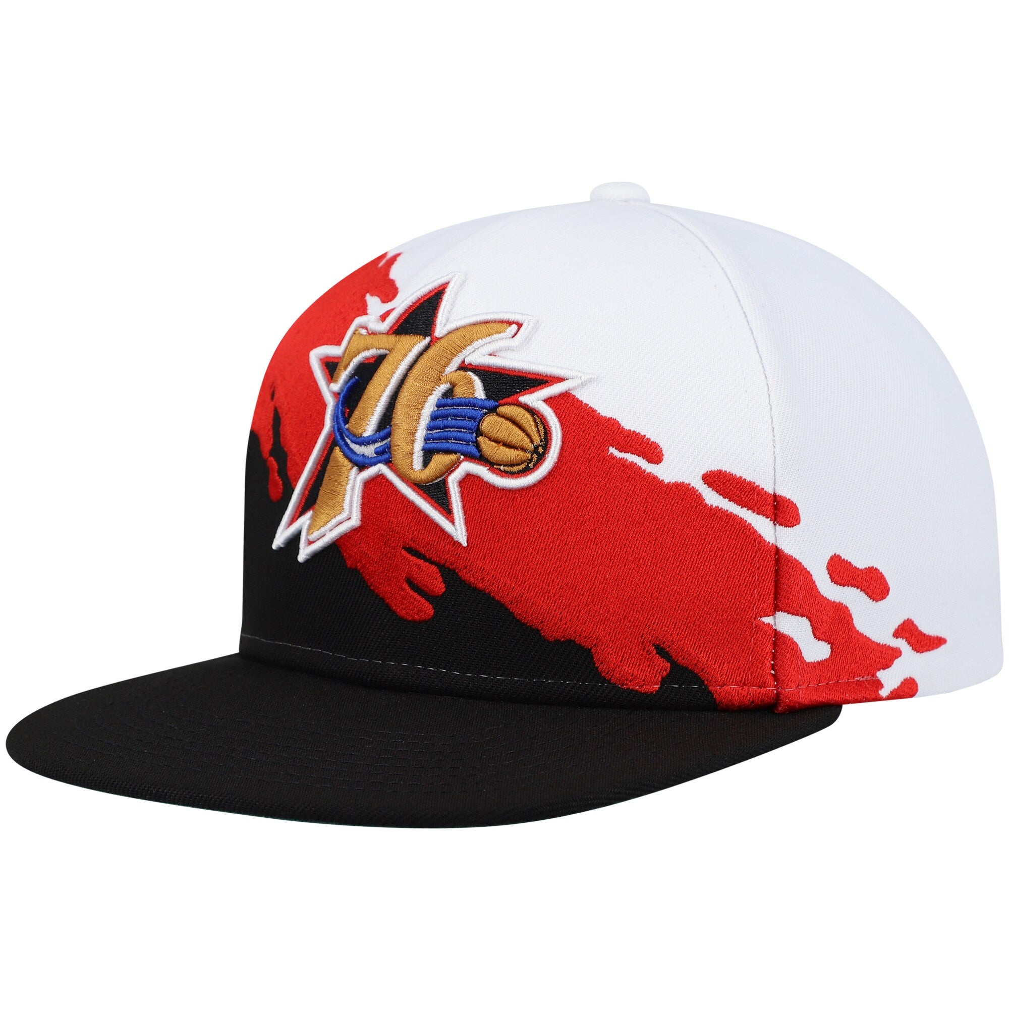 Philadelphia 76ers Mitchell & Ness Hardwood Classics Paintbrush Snapback Hat - White/Black