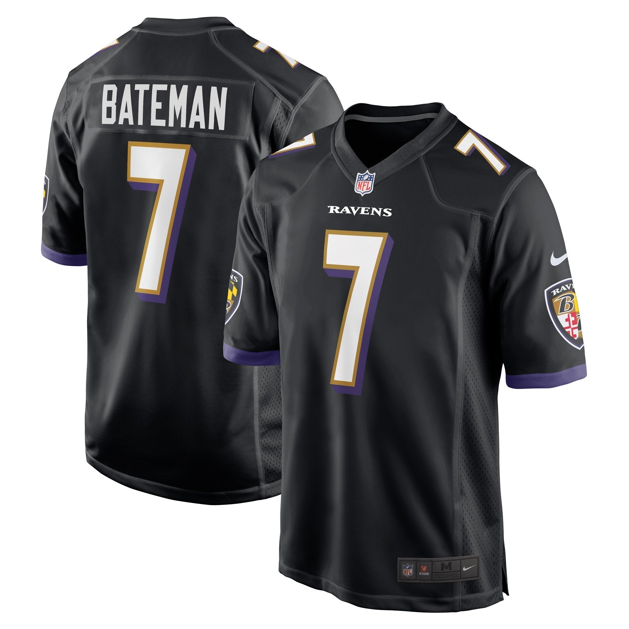 Men s Nike Rashod Bateman Black Baltimore Ravens Game Player Jersey