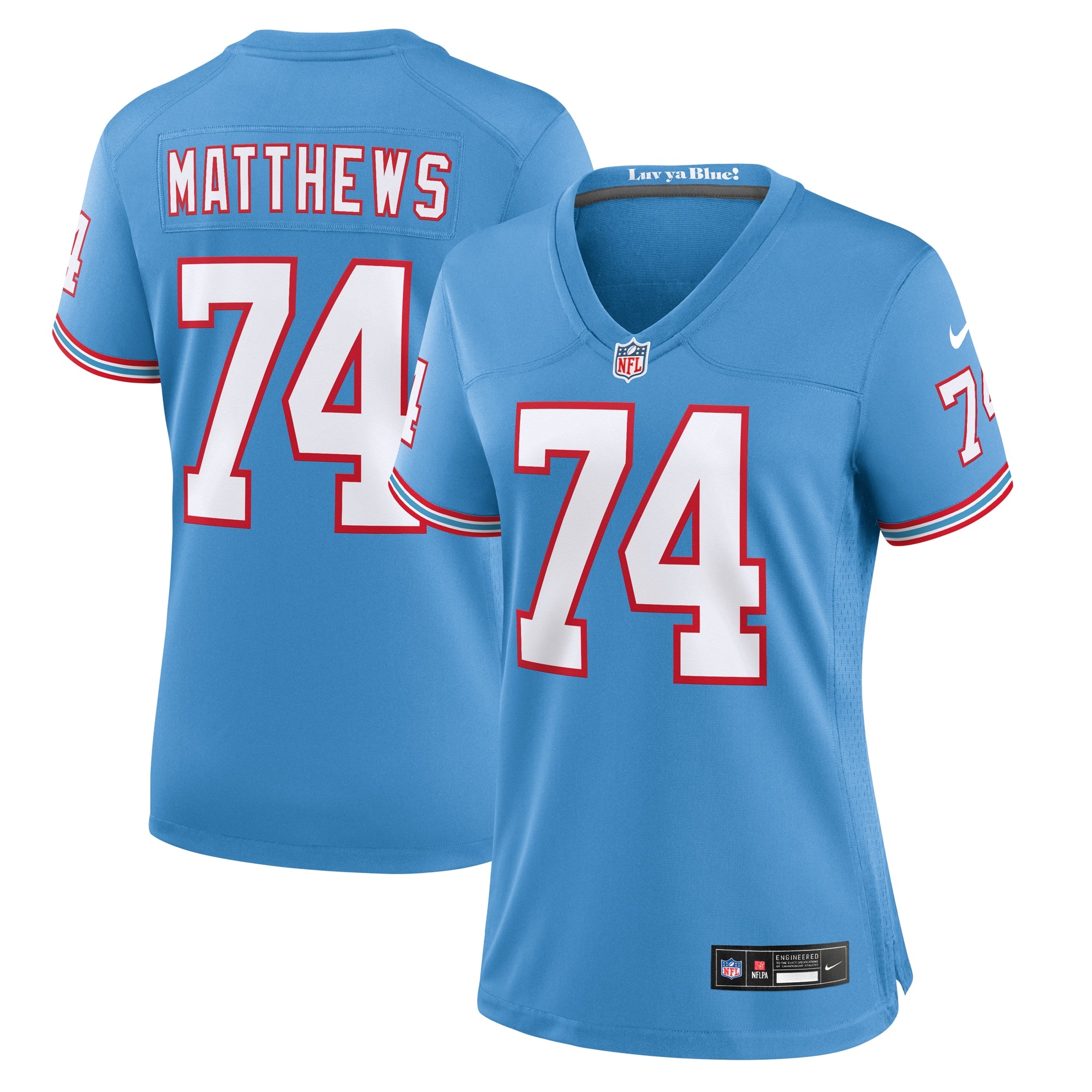 Bruce Matthews Tennessee Titans Nike Women s Oilers Throwback Retired Player Game Jersey   Light Blue