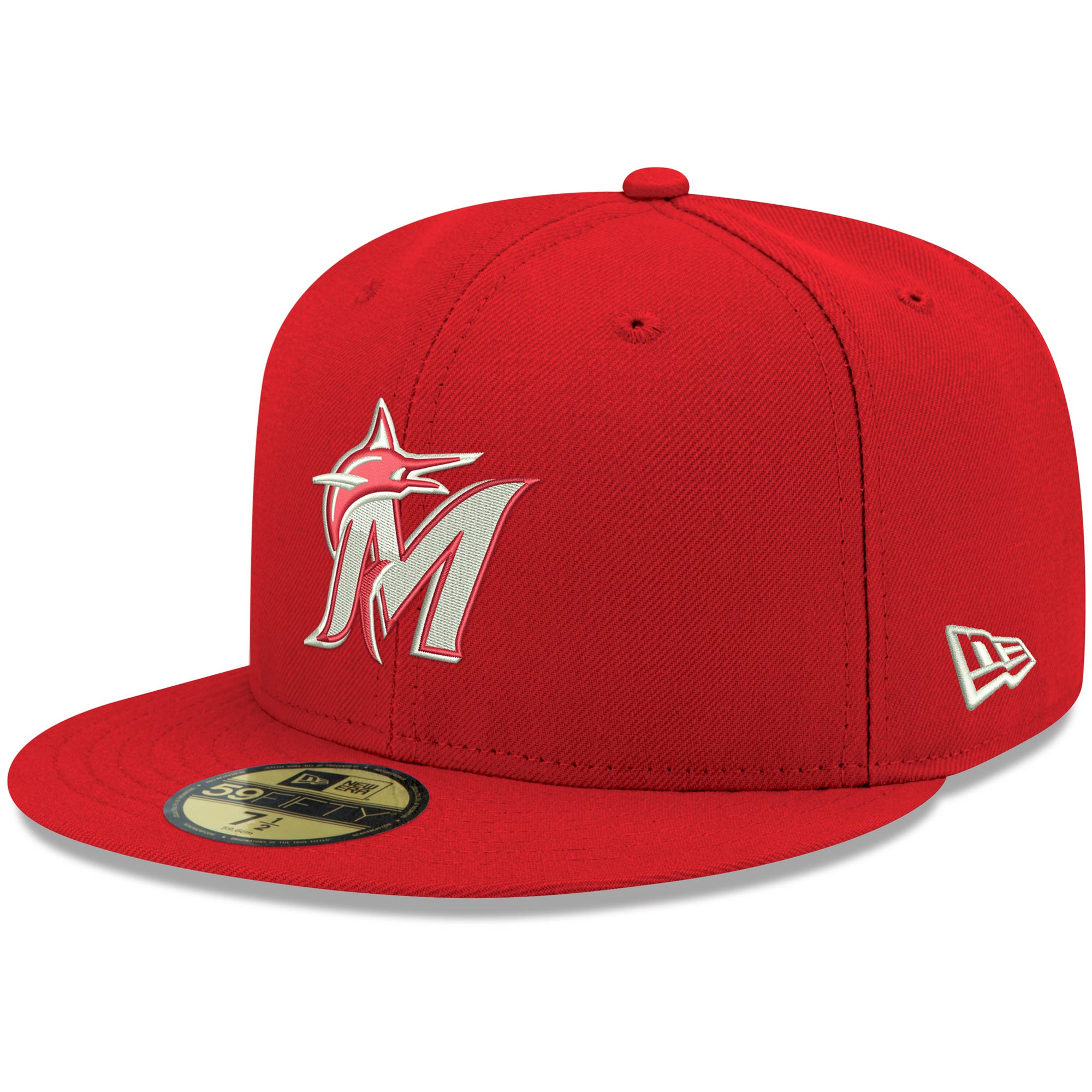 Miami Marlins New Era White Logo 59FIFTY Fitted Hat - Red