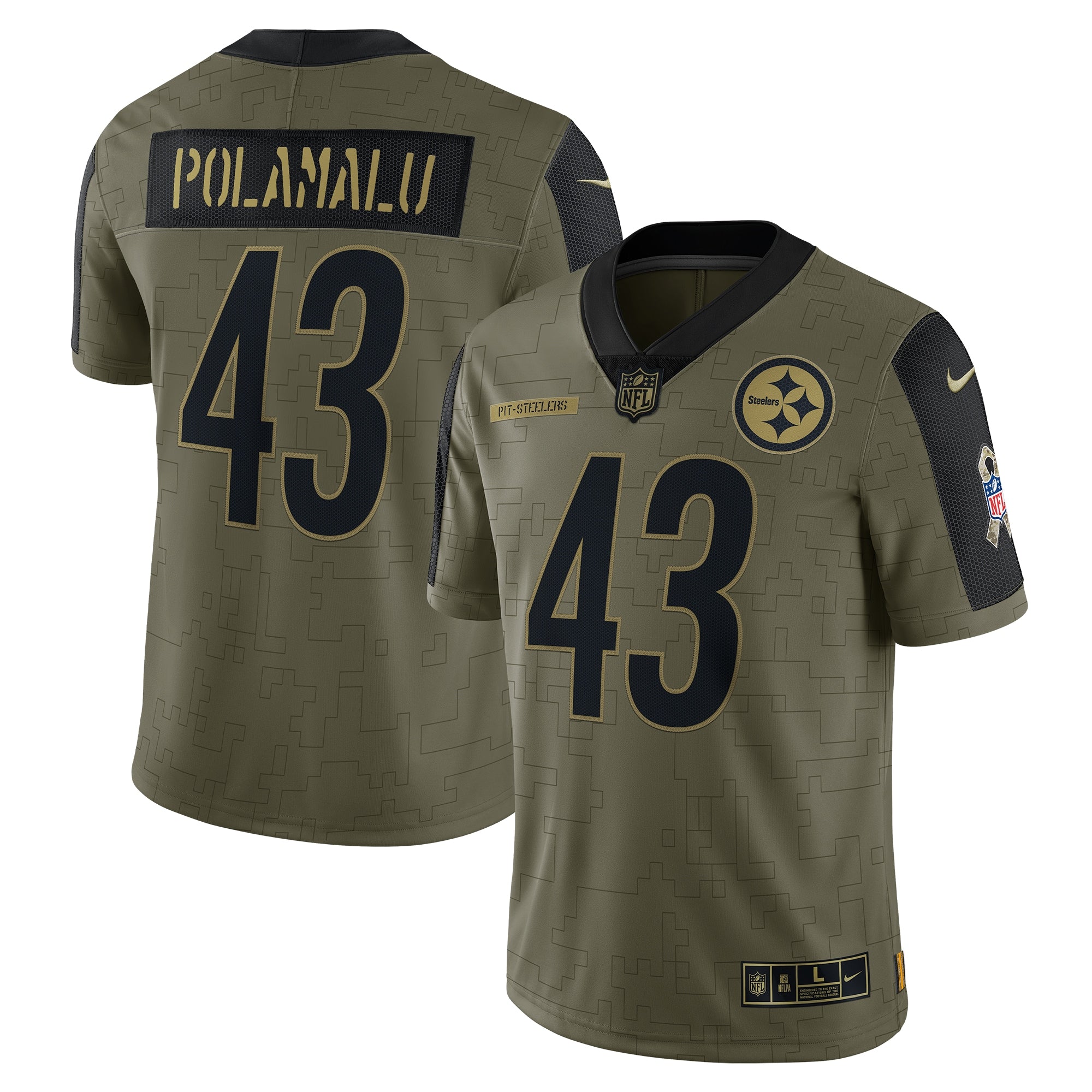 Troy Polamalu Pittsburgh Steelers Nike 2021 Salute To Service Retired Player Limited Jersey   Olive
