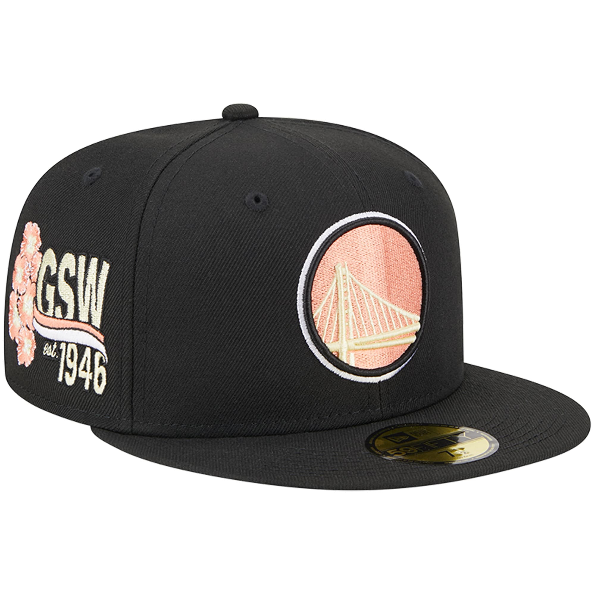 Golden State Warriors New Era Floral Side 59FIFTY Fitted Hat - Black