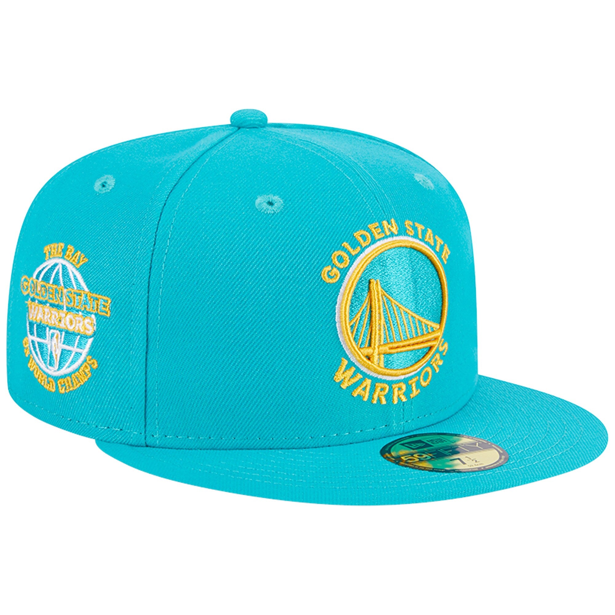 Golden State Warriors New Era 7-Time Champions Breeze Grilled Yellow Undervisor 59FIFTY Fitted Hat - Turquoise