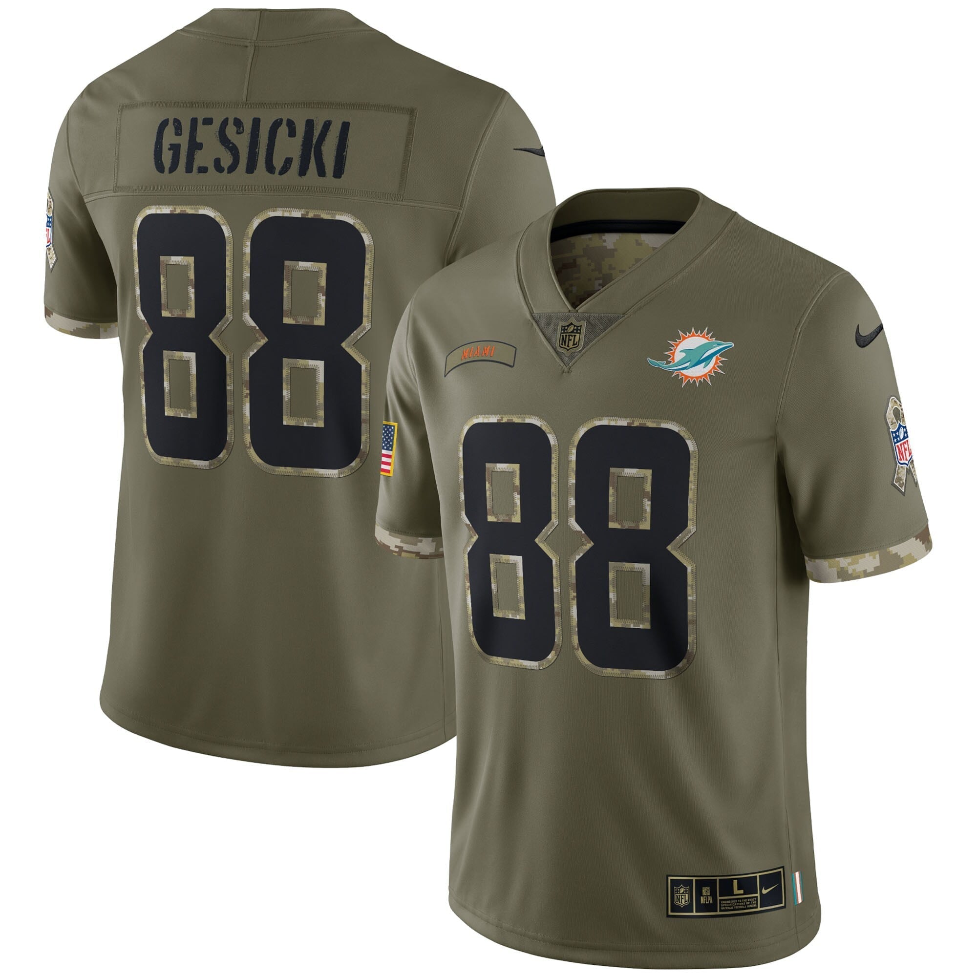 Men s Nike Mike Gesicki Olive Miami Dolphins 2022 Salute To Service Limited Jersey