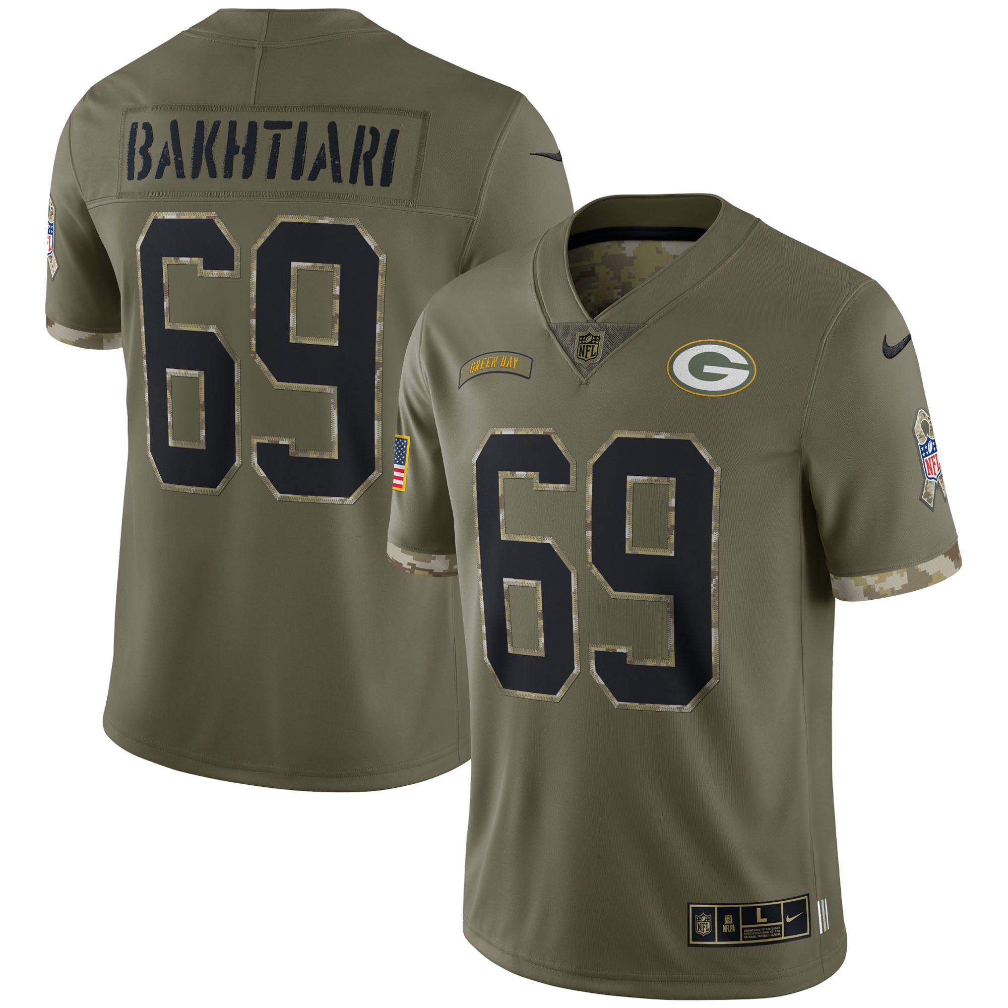 David Bakhtiari Green Bay Packers Nike 2022 Salute To Service Limited Jersey   Olive