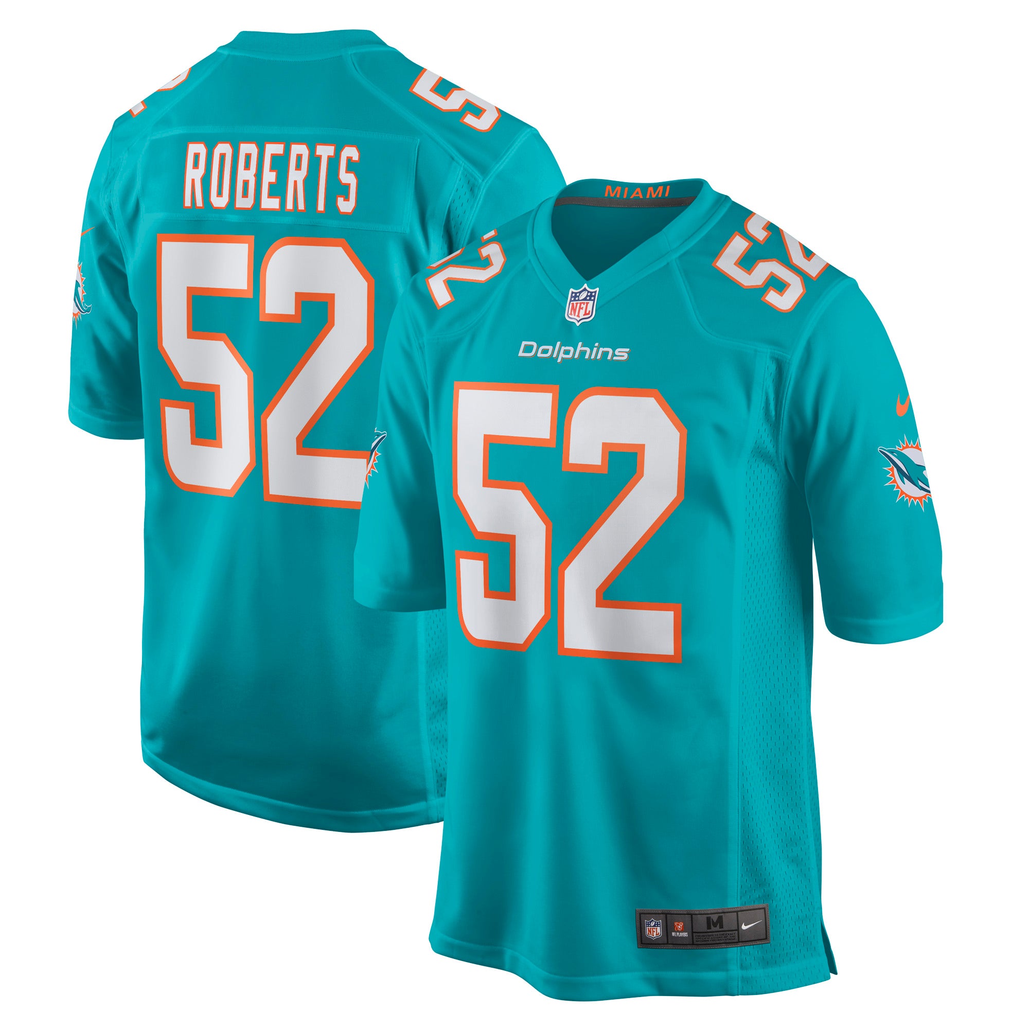 Elandon Roberts Miami Dolphins Nike Game Player Jersey   Aqua