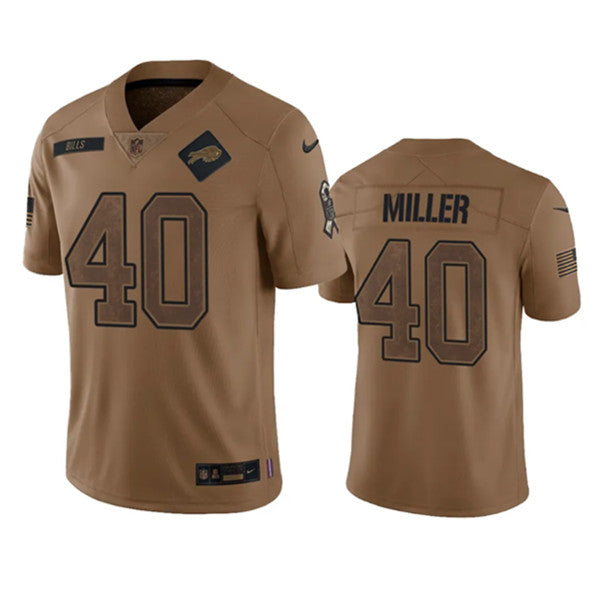 Men s Buffalo Bills Von Miller 2023 Brown Salute To Service Limited Stitched Jersey