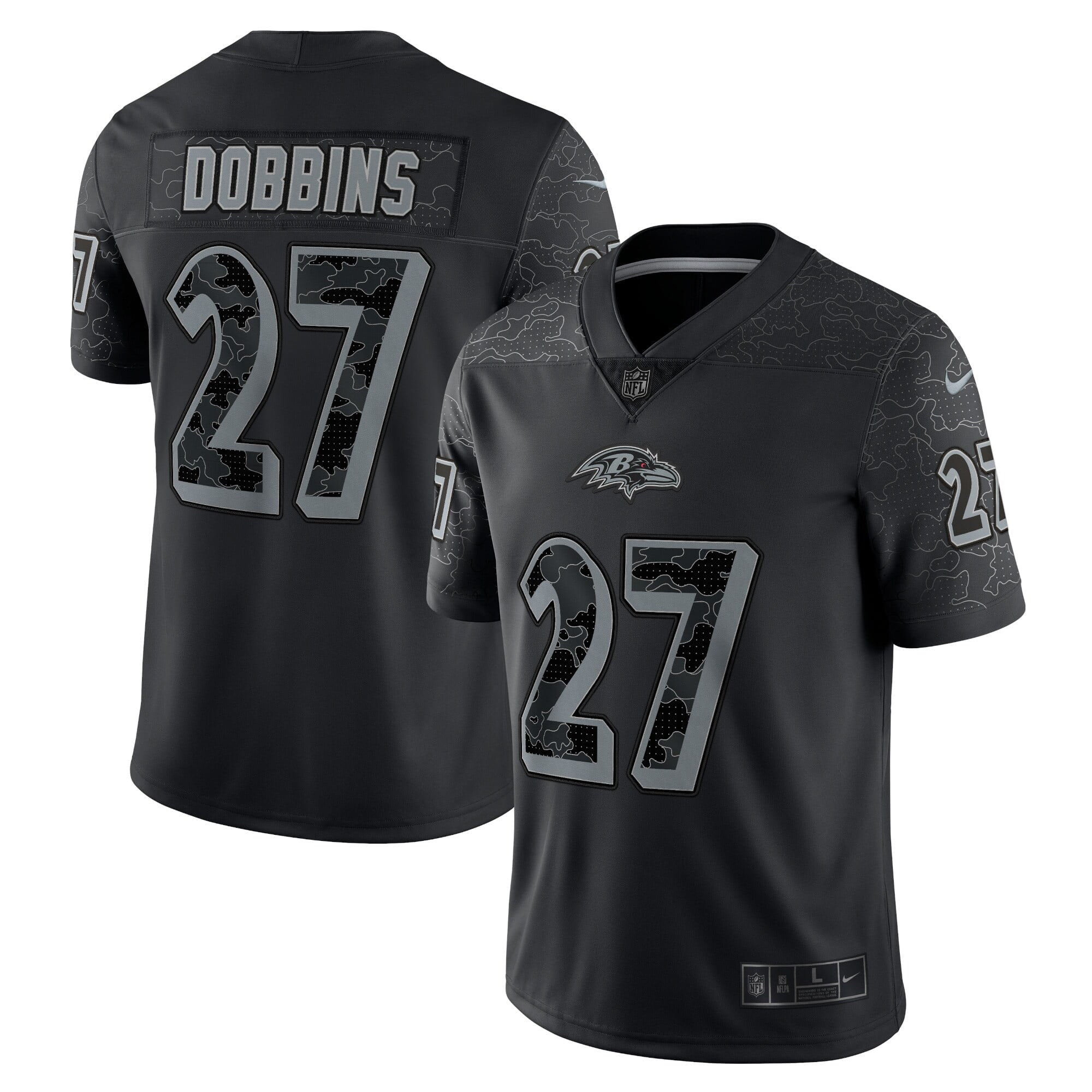 Men s Nike J.K. Dobbins Black Baltimore Ravens RFLCTV Limited Jersey