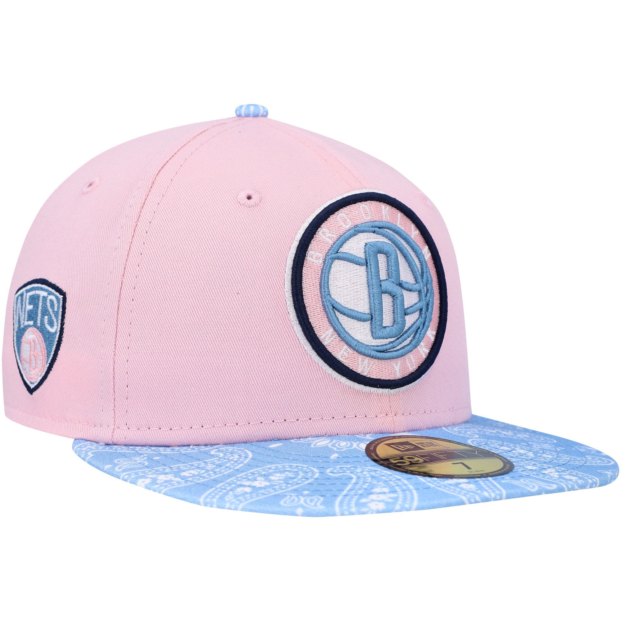 Brooklyn Nets New Era Paisley Visor 59FIFTY Fitted Hat - Pink/Light Blue