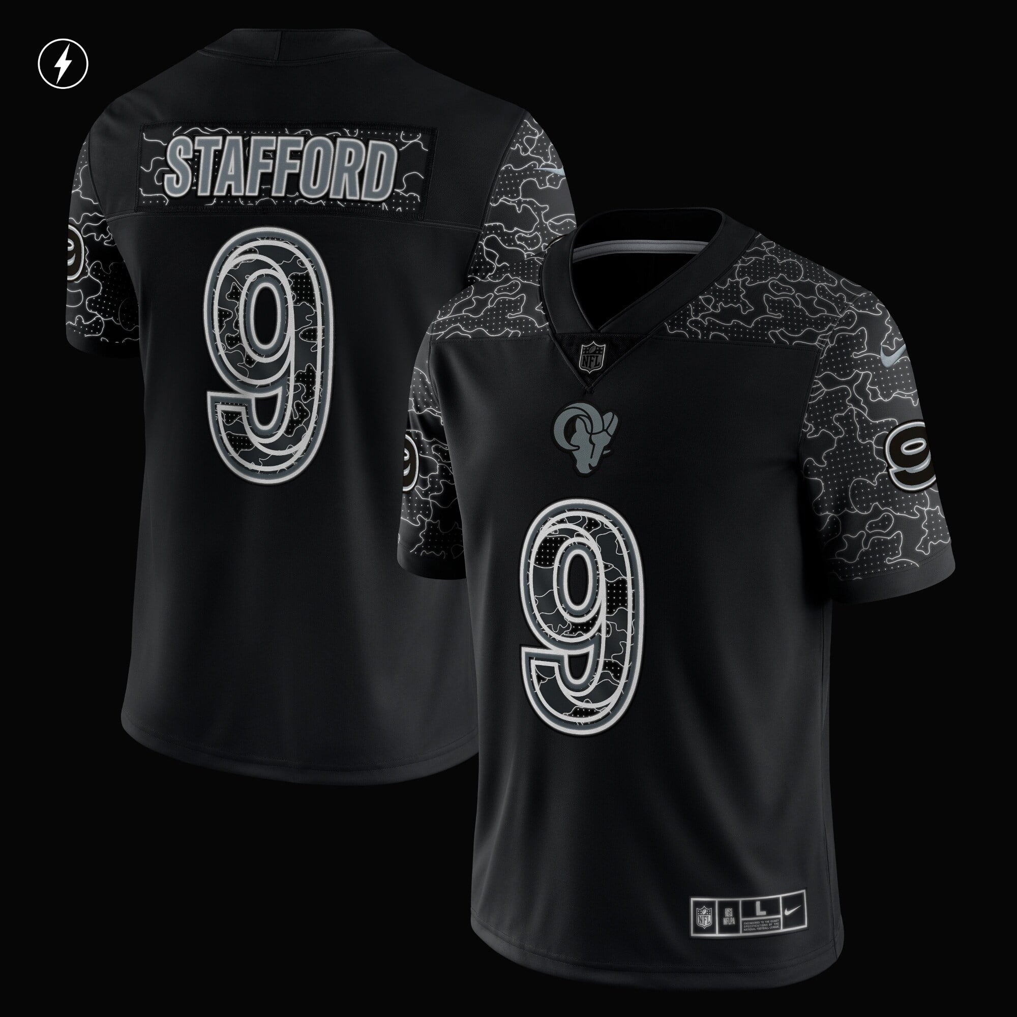 Men s Nike Matthew Stafford Black Los Angeles Rams RFLCTV Limited Jersey