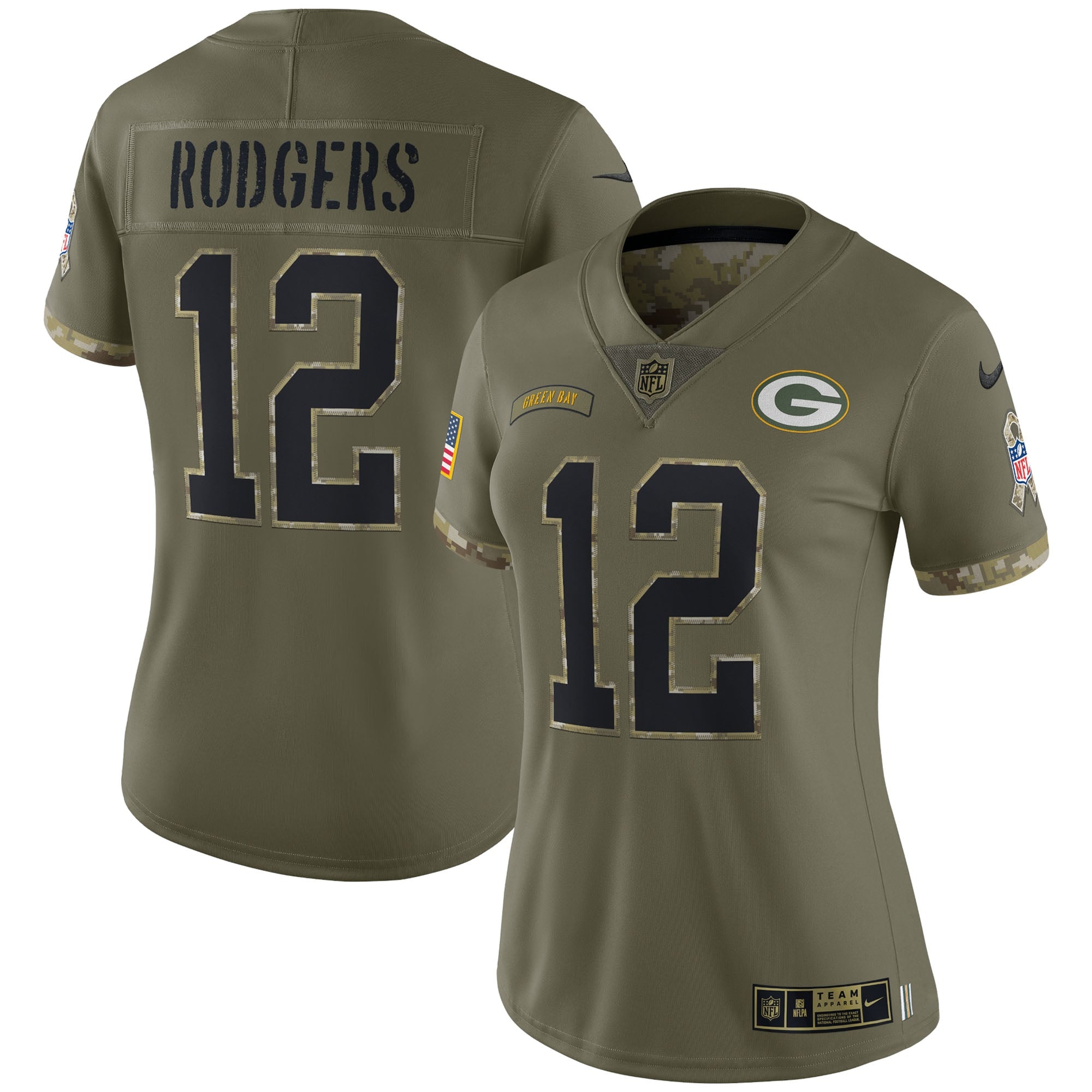 Aaron Rodgers Green Bay Packers Nike Women s 2022 Salute To Service Limited Jersey   Olive