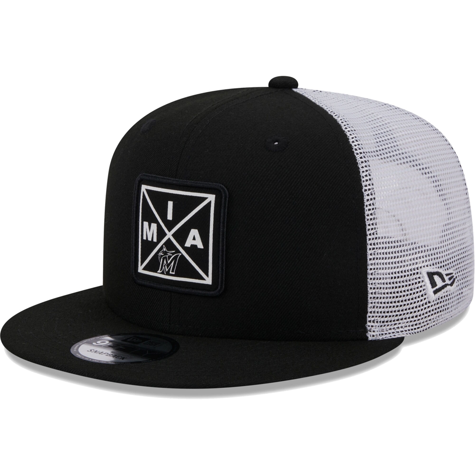 Miami Marlins New Era Vert Squared Trucker 9FIFTY Snapback Hat - Black